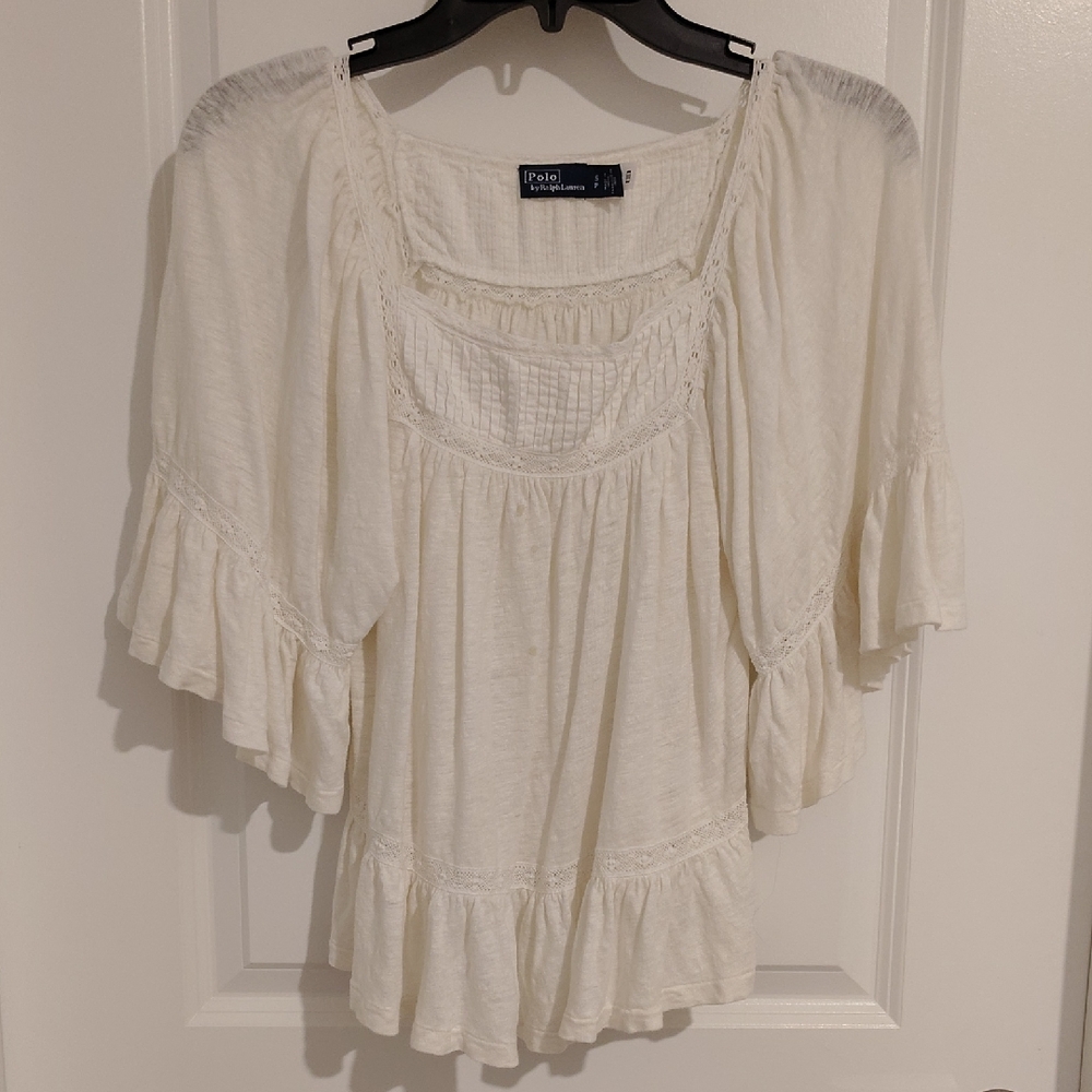 Polo by Ralph Lauren Women's Cream Ruffle Blouse